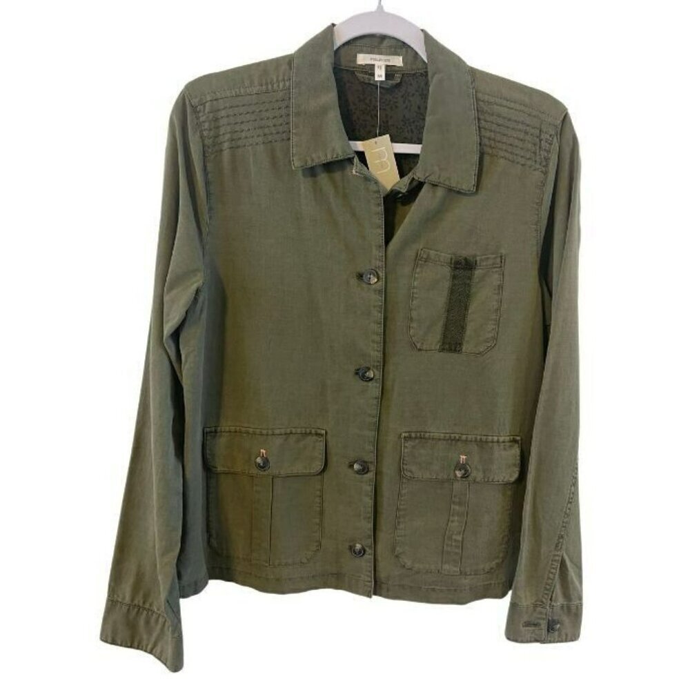 NWT Maurices Utility Shirt Jacket M Olive Green Button up Pockets Stitch detail